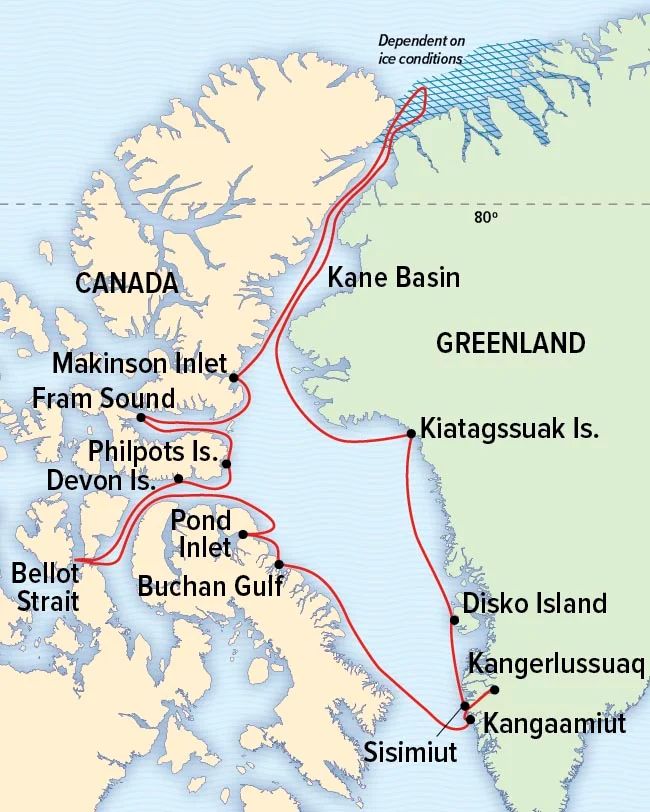 High Arctic Archipelago: Canada and Greenland Itinerary Map