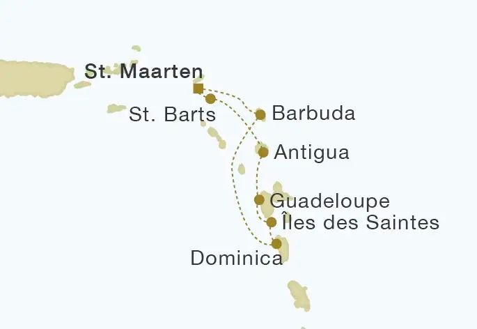 Star Flyer - Leeward St. Barts Bucket Regatta 7 Nights Itinerary Map